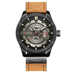 CURREN Analog Leather Casual Watch for Men - 8301 - Brown