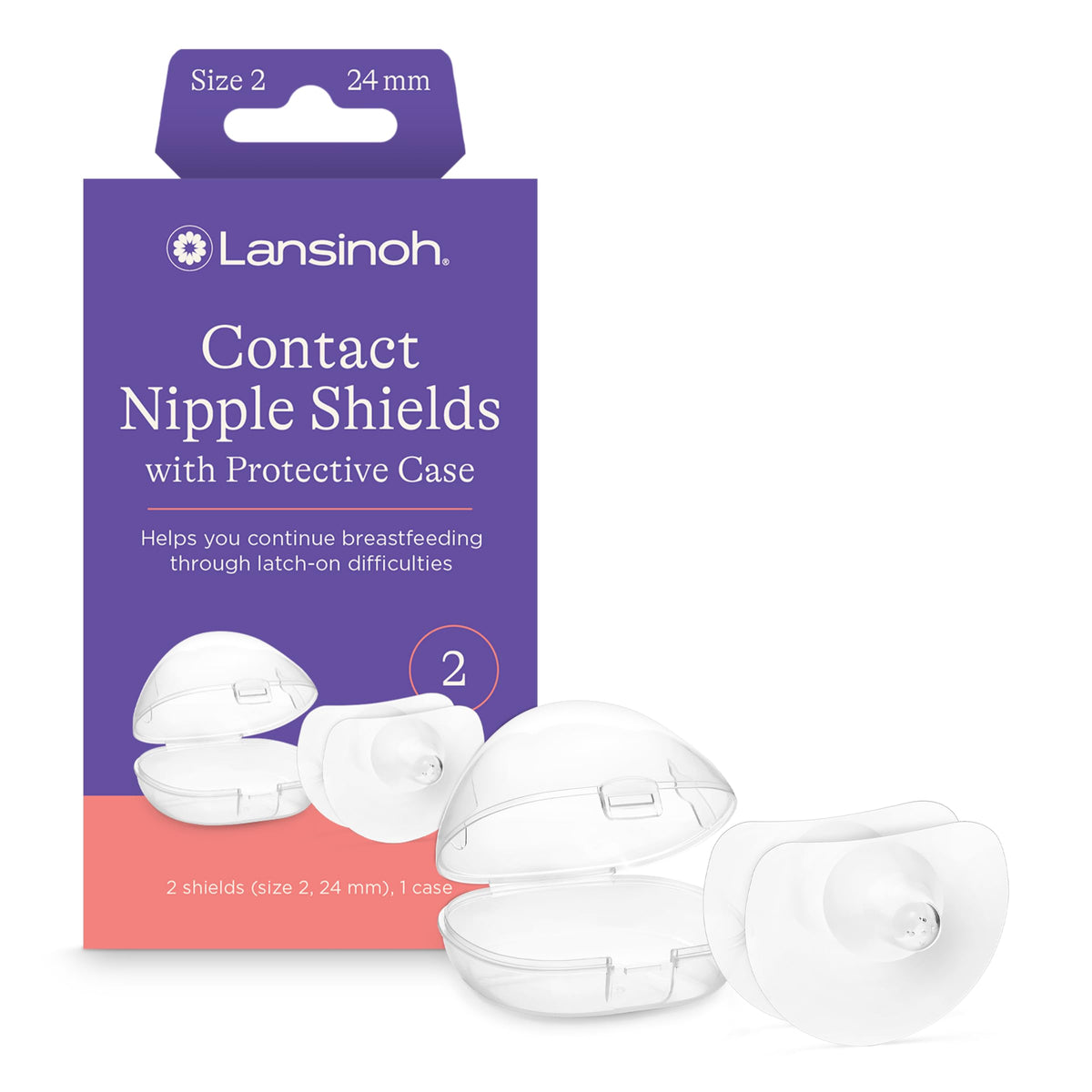 Lansinoh Contact Shields for Breastfeeding, 2 Shields (24mm) and Case
