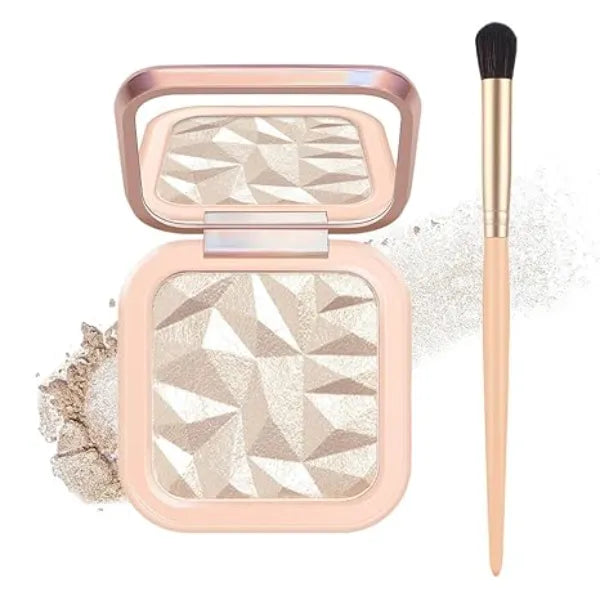 Mysense Face Highlighter Makeup Palette with Mirror & Brush, Highlighting Shimmer Powder Face Illuminator Makeup, Natural Glow Finish, Iluminadores De Maquillaje Sun Glow