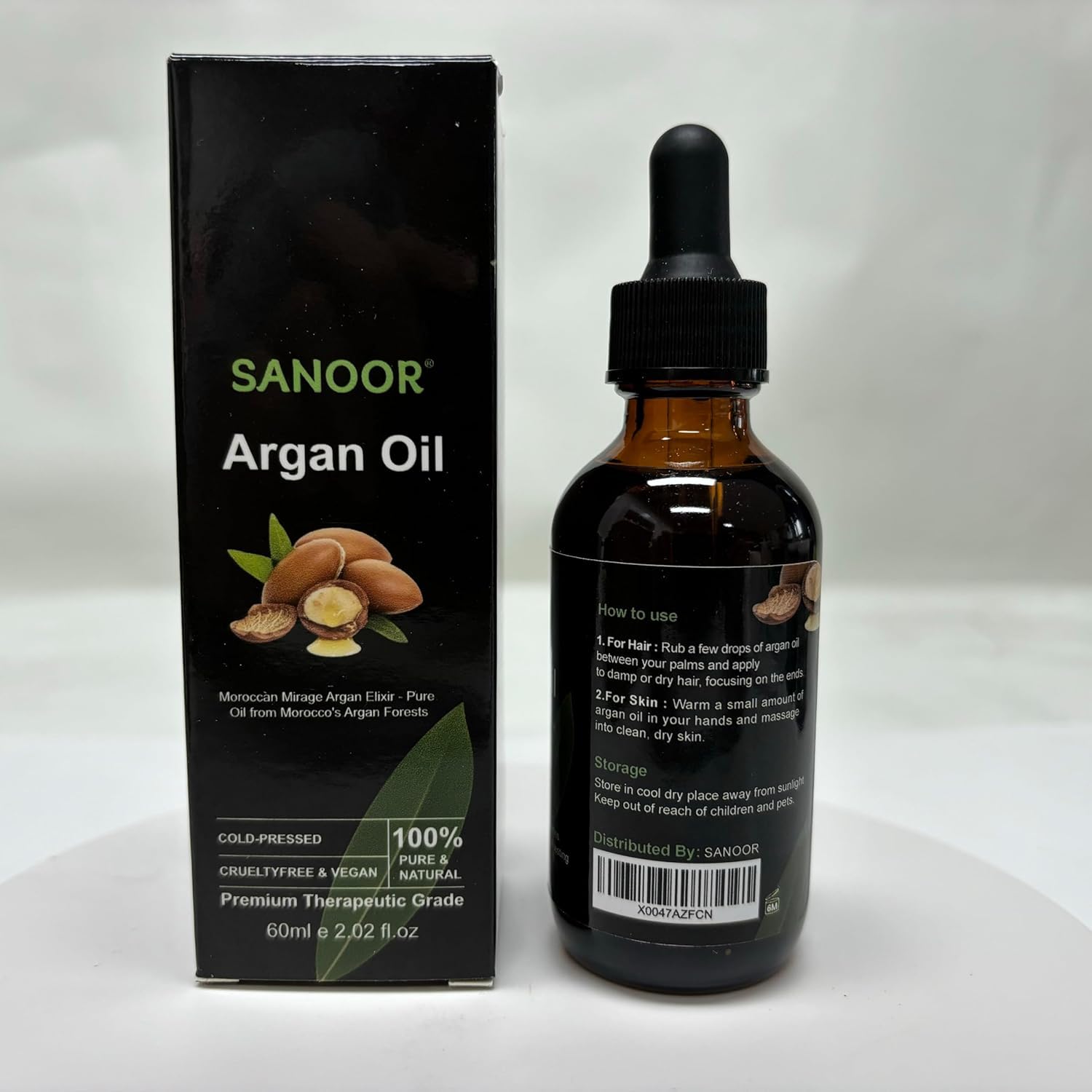 SANOOR Moroccan Mirage Argan Oil Elixir | 100% Pure & Cold-Pressed (2.02oz/60ml) | Nutrient-Rich Hair Butter for Softness & Shine | Hydrating & Restorative | FDA Approved