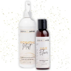 BASK & LATHER Hydrating Hair Mist (XL-16 oz) & Elixir Oil (4 oz) Bundle — Leave-In Conditioner + Jamaican Black Castor Oil for Growth, Moisture, Detangling, Scalp Relief & Strength