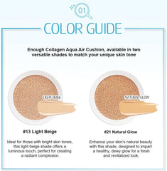 Enough Collagen Aqua Air Cushion 0.53 oz (15g) - Hydrating Foundation with SPF50, Dewy Finish, and Collagen Boost - Korean Beauty Essential for Radiant Skin (#13 - Light Beige)