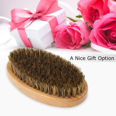 LA PERLA TECH Men's Beard Brush with Wooden Handle Firm Bristles for Taming & Softening Facial Hair Skin Care & Beard Grooming Palm Size