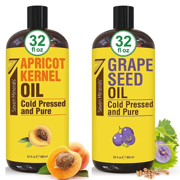 Seven Minerals Pure Apricot Kernel Oil & Pure Grapeseed Oil, 32 Fl Oz Each