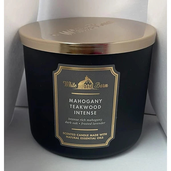 Bath & Body Works White Barn 3-Wick Candle White Bard Oils - 14.5 oz - 2021 Core Scents! (Mahogany Teakwood Intense)