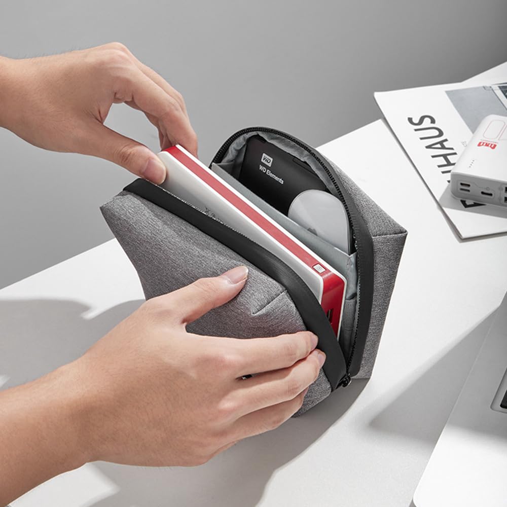 Boona Electronic Organiser Case, Splash-Proof Accessory Bag, Gadget Storage Bag, USB Cable Organiser, Travel-Friendly, Grey-L