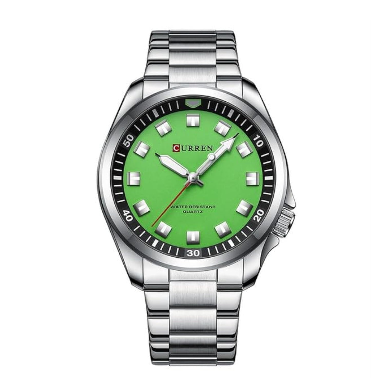 CURREN New Model CURREN-men's analog quartz wristwatches, stainless steel bracelet, luminous hand watch, simple, business, fashion brand, 8451 - SILVER GREEN