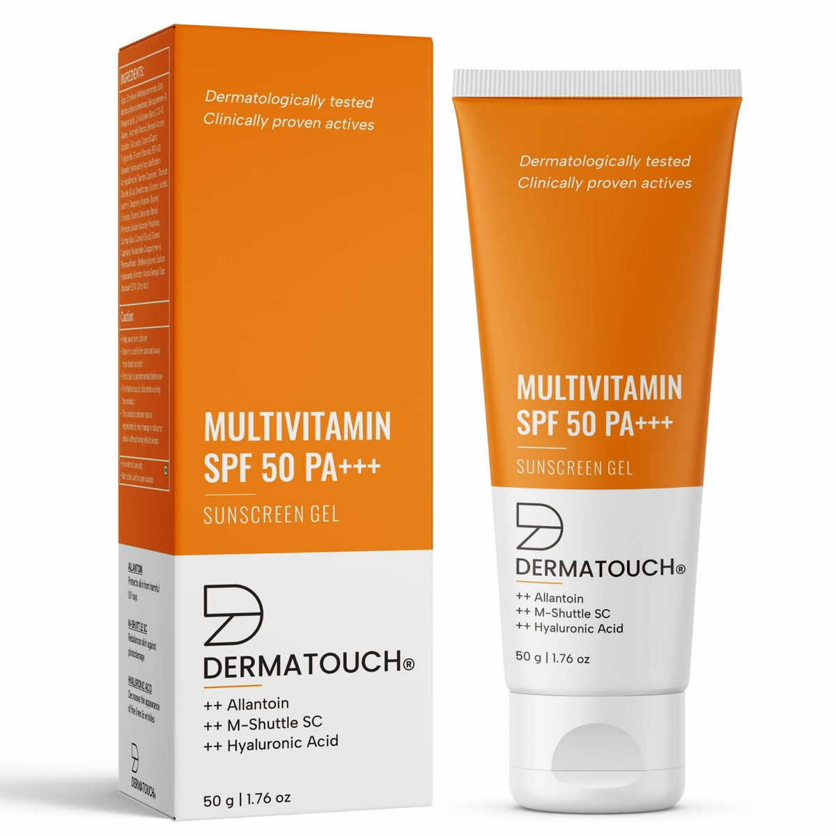 DERMATOUCH Multivitamin SPF 50 PA+++ Sunscreen Gel | UVA-UVB Protection |Zero White Cast | Unisex | 50 g (Pack of 1)