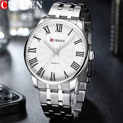 CURREN 8422 Men Quartz Watch Stainless Steel Watche Luxury Business Fashion - SILVER WHITE