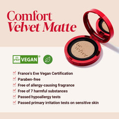Espoir Pro Tailor Be Velvet Cushion SPF34 PA++ #3 Petal 0.45oz with 0.45oz Refill | Lightweight Matte Skin Full Coverage Cushion Foundation | Flawless Finish, Long-Lasting Comfort | Korean Makeup