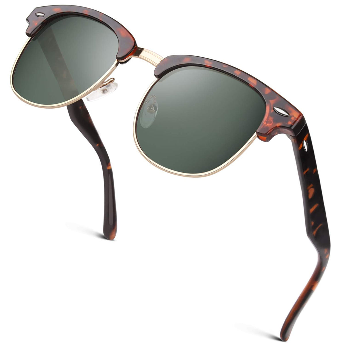 GQUEEN Classic Horn Rimmed Semi Rimless Polarized Sunglasses for Men Women GQO6