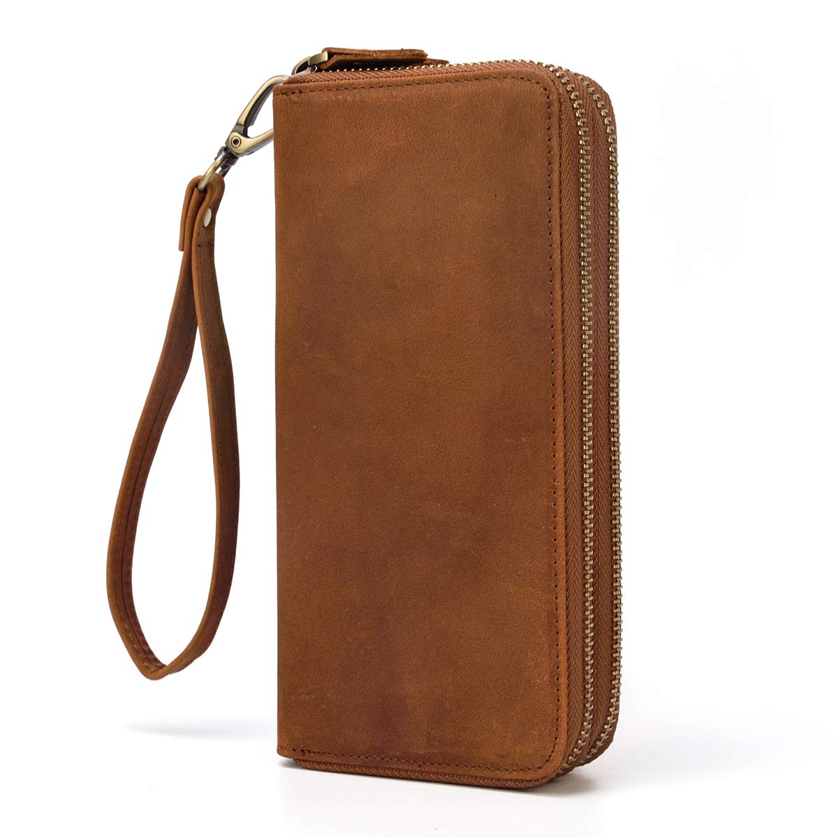 LUUFAN Men's Genuine Leather Long Wallet Chain Wallet Card holder Wallet with Coin Pocket - Brown