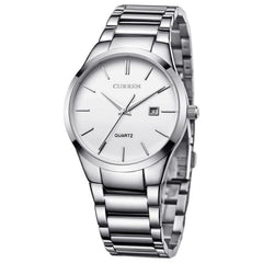 CURREN Men's Analog Watch Stainless Steel Case White Dial Date Window Stainless Steel Bracelet - Silver