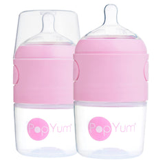 PopYum 5 oz Pink Anti-Colic Formula Making/Mixing/Dispenser Baby Bottles, 2-Pack with #1 Slow Flow , 150 ml, BPA-Free, Natural Latch