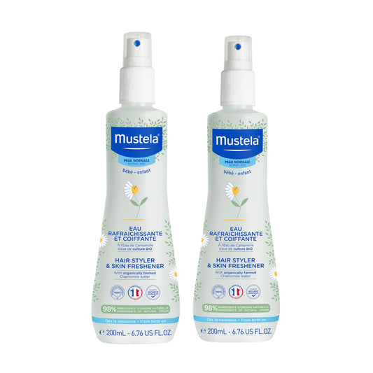 Mustela Baby Hair Styler & Skin Freshener - with Natural Avocado & Chamomile Water, Vegan & Hypoallergenic for Hair and Body - 200ml + 200ml (Pack of 2)