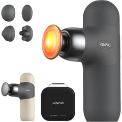 RENPHO Mini Thermal Massage Gun with Heat – Deep Tissue Percussion Massager, 3000 RPM, 4 Intensities, 4 Silicone Heads, USB-C, Grey