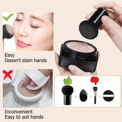 Amazfly Air Cushion CC Cream Mushroom Head Foundation, Moisturizing BB Cream Makeup Long Lasting Matte Concealer Bright Makeup Base Long Lasting with Mushroom Makeup Sponge (Vory White)