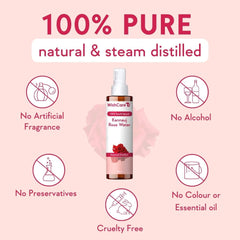 WishCare 100% Pure & Natural Rose Water Liquid - For Skin, Face & Hair - Steam Distilled - Kannauj Gulab Jal - Spray Skin Toner - Free From Paraben, Alcohol & Chemicals - 200 ml