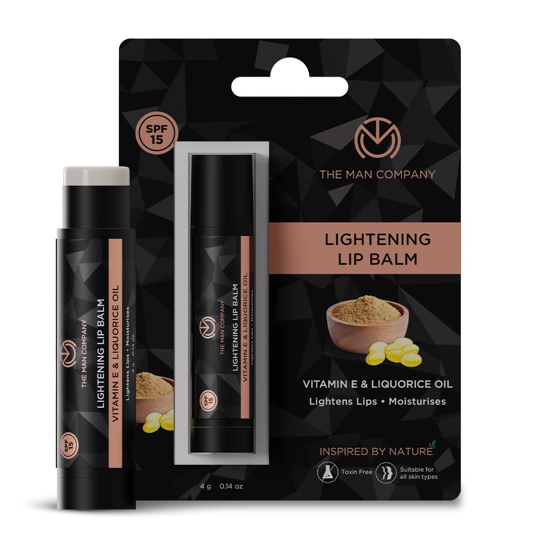 The Man Company Lightening Lip Balm with Vitamin E, Coconut & Olive Oil | Provides Lip Care to Dry, Chapped, Dark and Smoky Lips | Moisturizes, Nourishes, Soften Lips - 4gm