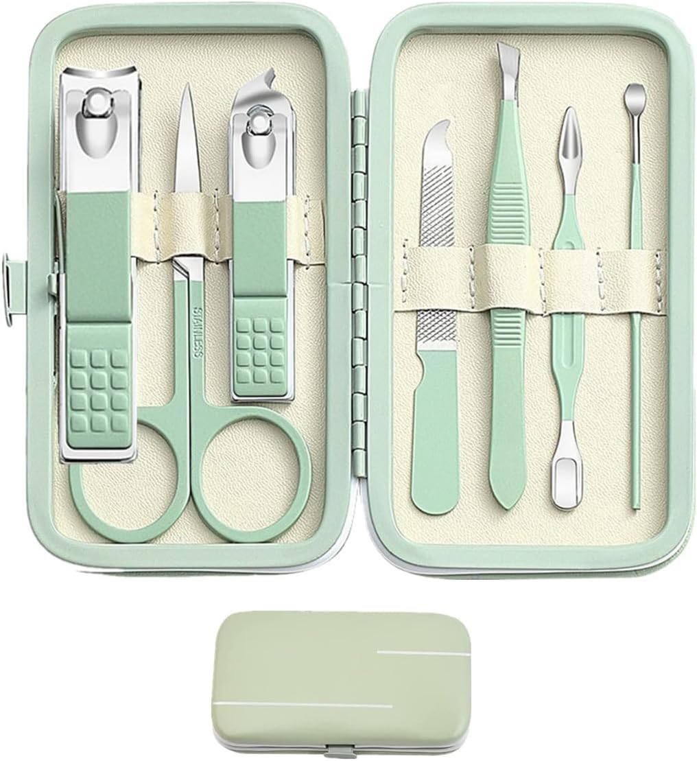 Manicure Set Nail Clipper Set Men Women Toe Finger Nail Clipper Personal Care Tools with Portable Travel Case Manicure Pedicure Tools Grooming Kit Gift for Men Women Family Friends Wife,Green