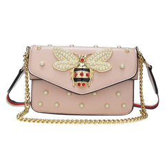Beatfull Designer Bee Purse Fashion Crossbody Bags with Pearl for Women Pu Leather Shoulder Clutch Handbags - Rose
