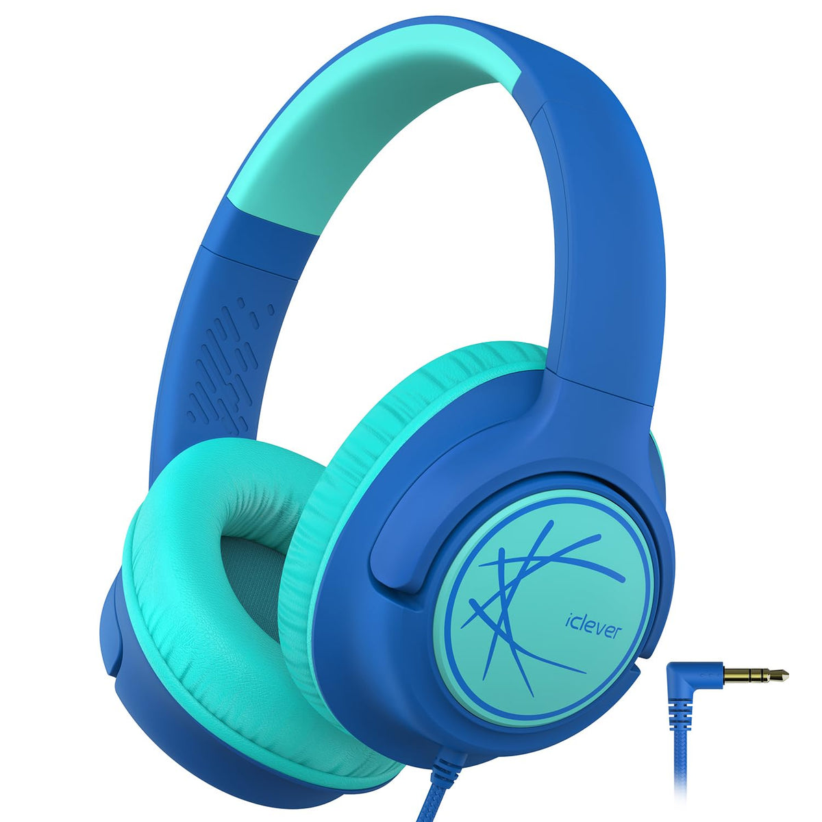 iClever Kids Over-Ear Wired Headphones 85dBA Stereo Foldable Adjustable 3.5mm Jack for Boys Girls for School, Travel, Tablet, Computer - Blue