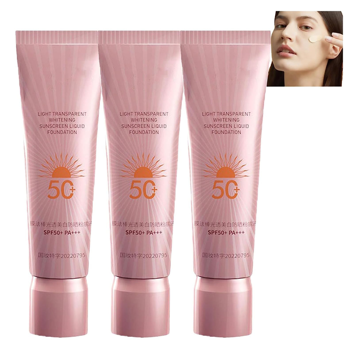 Korean Whitening Sunscreen Foundation, 3 in 1 Whitening Sunscreen Foundation, Korean Bb Cream, Light Transparent Sunscreen Liquid Foundation,Concealer,Spf Sunscreen Waterproof,Oil Control (3PC)