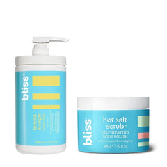 Bliss Lemon and Sage Body Wash + Hot Salt Body Scrub, Rosemary + Eucalyptus | Soft and Smooth Skin Spa Set
