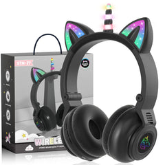 KASTWAVE Unicorn Headphones, Bluetooth Foldable Headphones Stero with Microphone and Volume Control Light Up for PC/Cell Phones/TV/iPad, Boys Girls Kids (black)