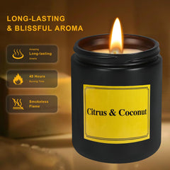 FRAGSCEN Citrus Coconut Scented Candle, Citrus Candles for Home Scented, Aromatherapy Candles for Stress Relief, Natural Soy Candle, 7oz 40 Hours