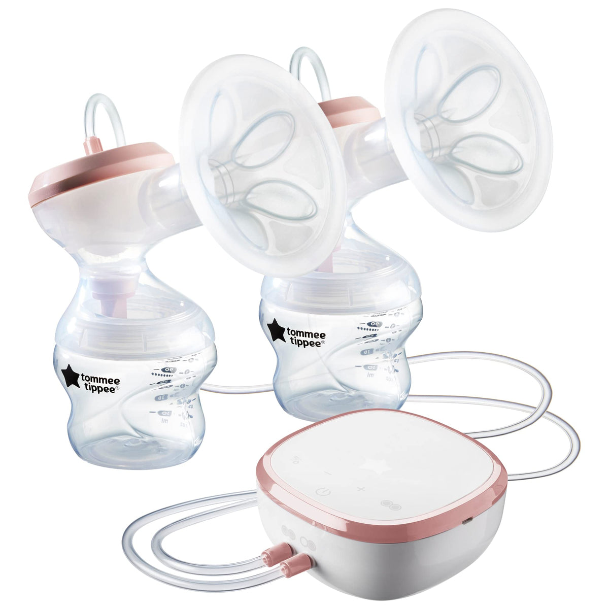 Tommee Tippee Made for Me Double Electric Breast Pump, Massaging Silicone Cup, USB Rechargeable, Quiet, Portable, Express Modes, Baby Bottle Included