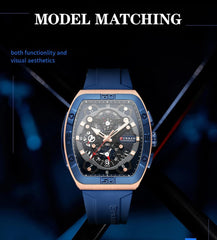 CURREN 8443 Men's Waterproof Quartz Calendar Tape Multifunctional Watch Men's Watch Silicone Band With Orrignal Cureen Box - BLUE