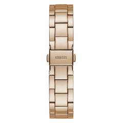 GUESS Ladies Sport Crystal Multifunction 36mm Watch – White Dial Rose Gold-Tone Stainless Steel Case with Blue Silicone Strap