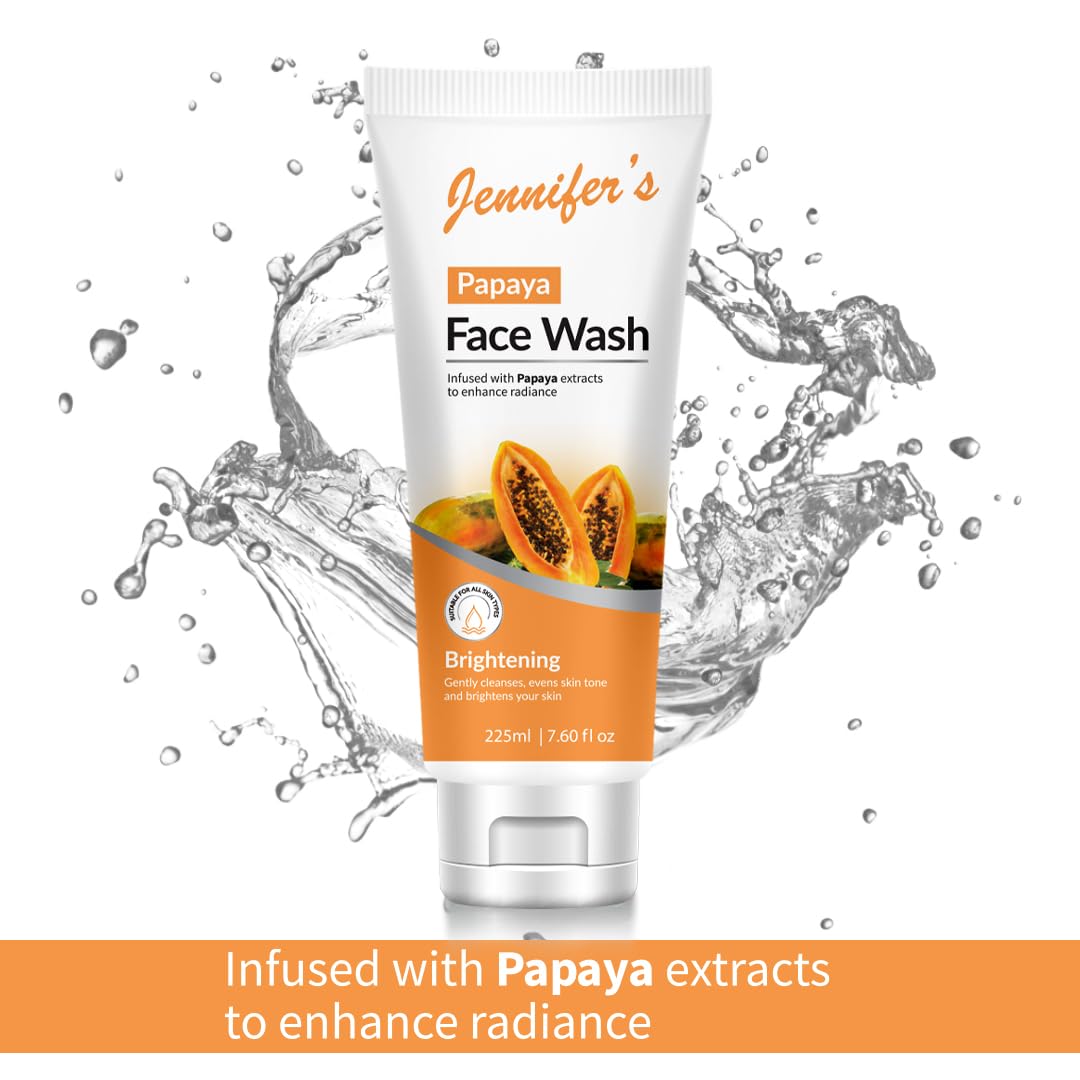 Jennifer's Face Wash Papaya 225 ML - Brightening, Papaya Extract Infused, Gentle Cleansers, Even Skin Tone, For All Skin Types