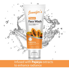 Jennifer's Face Wash Papaya 225 ML - Brightening, Papaya Extract Infused, Gentle Cleansers, Even Skin Tone, For All Skin Types