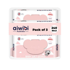 Aiwibi 100% Skin-friendly Baby Wet Wipes 80 Pcs- Baby Wipes Ultra-Soft Wet Wipes - Paraben & Alcohol Free for Newborns Sensitive Skin Diapers Wipes (Pack of 3, Strawberry)
