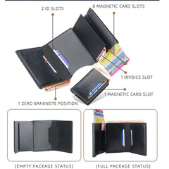 Khazna Slim Wallet for Men RFID Smart Front Pocket Minimalist Leather Wallet Antimagnetic Anti Theft Medium Deposit ID Money Bank Card Size Men Gift Black