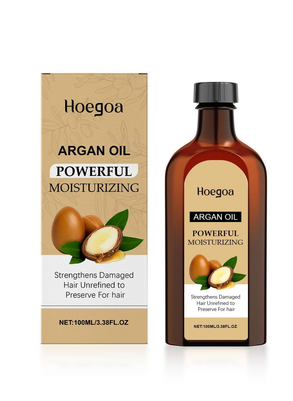 Hoegoa Moroccan Argan Oil for Hair Growth, Natural Hair Styling Oil, Hairs Care Essential Oil Improves Frizz, Adds Luster And Is Not Greasy, 100ml/3.38fl oz