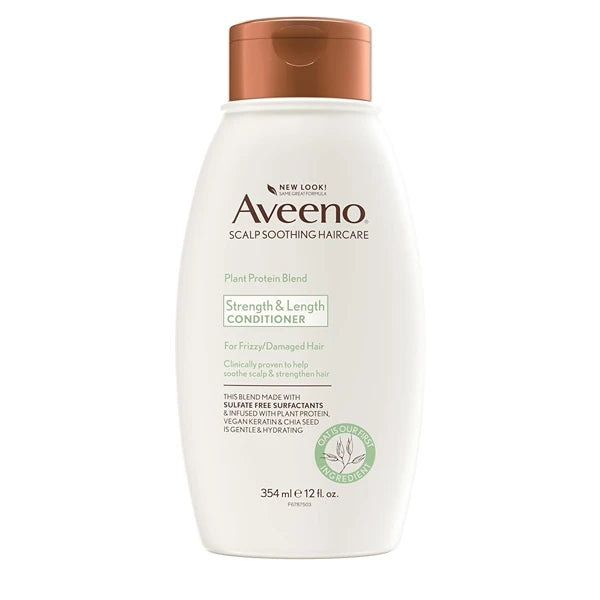 Aveeno Strength & Length Plant Protein Blend Conditioner, Vegan Formula for Strong Healthy Looking Hair, White, Unscented, 12 Fl Oz