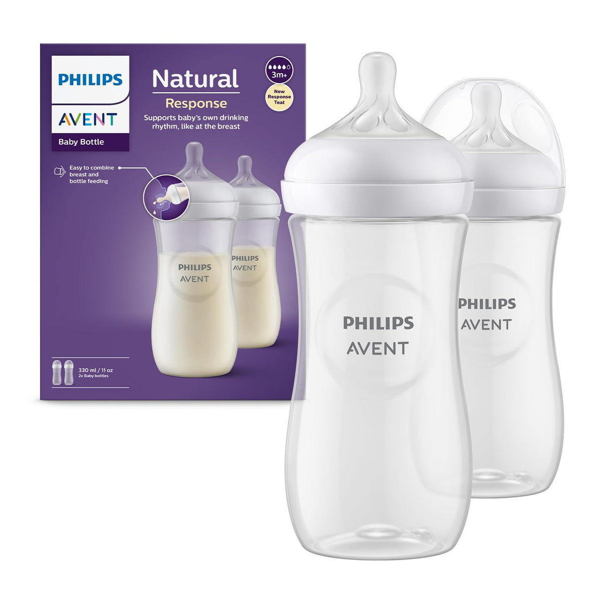 AVENT PHILIPS Natural Bottle (330ml, Pack of 2, SCF036/20)