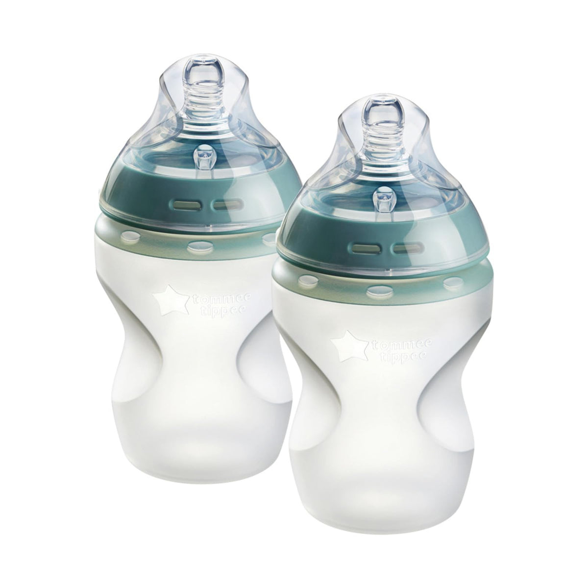 Tommee Tippee Flexy Silicone Closer to Nature Baby Bottle, Anti-Colic, Natural Feel, Non-Collapsing Nipple, Non-Tip Stable Base, Easy to Clean, 2-Pack,260ml.