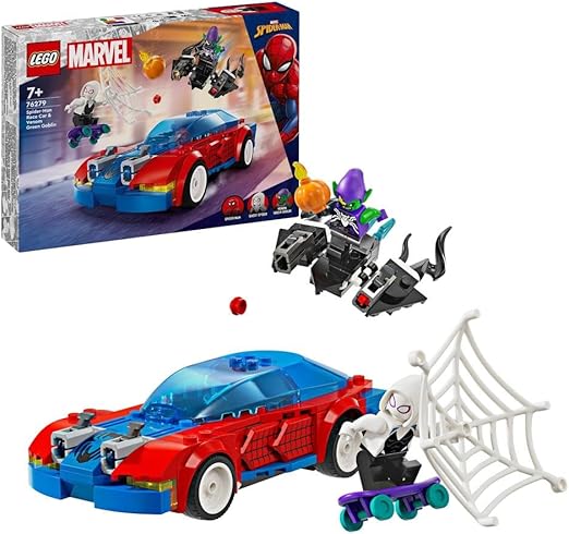 LEGO Marvel Spider-Man Race Car & Venom Green Goblin, Super Hero Building Toys for Boys & Girls Featuring a Spidey Minifigure, plus a Buildable Toy Vehicle and Web-Shooters, Gifts for Kids 76279