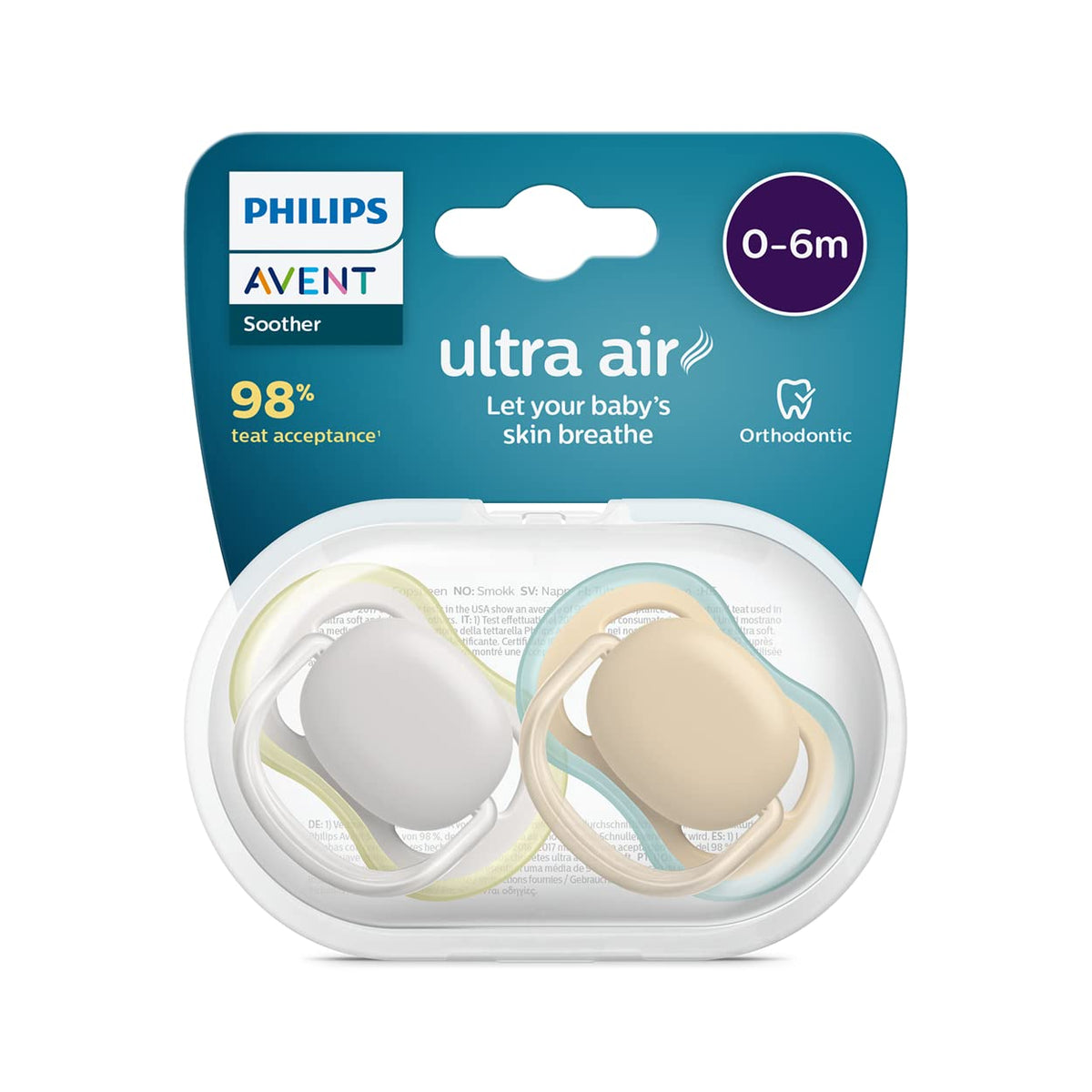 Philips Avent Ultra Air Dummies, Pack of 2, Bisphenol A Dummy for 0-6 Months Children (Model SCF085/15), Brown/Green