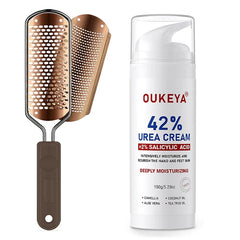 OUKEYA Urea Cream 42% plus Salicylic Acid 2% Intensive Repair Treatment for Cracked Skin on Hands, Heels, Elbows with Foot Scrubber Callus Remover