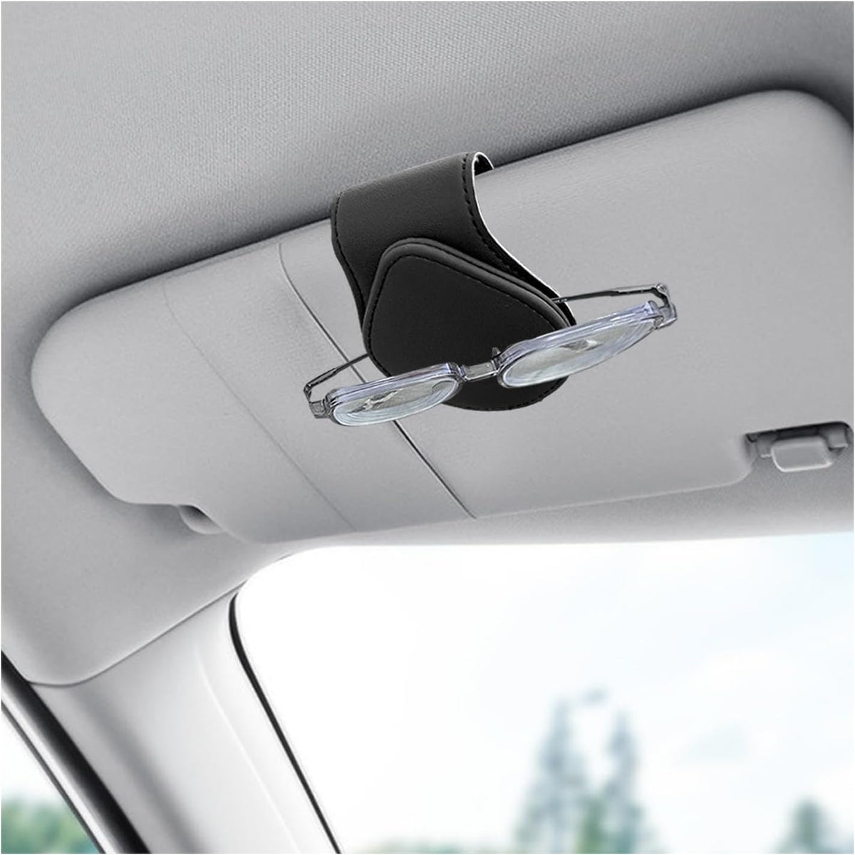 Magnetic Leather Car Sunglasses Holder for Car Visor, Sunglasses Holder Car Accessories Interior Gadgets Mask Holder for Car (Black)