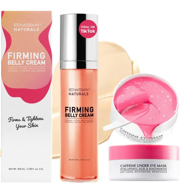 Enaskin Naturals Belly Firming Cream & Caffeine De-puffing Eye Patches with Natural Extracts for Toning & Tightening