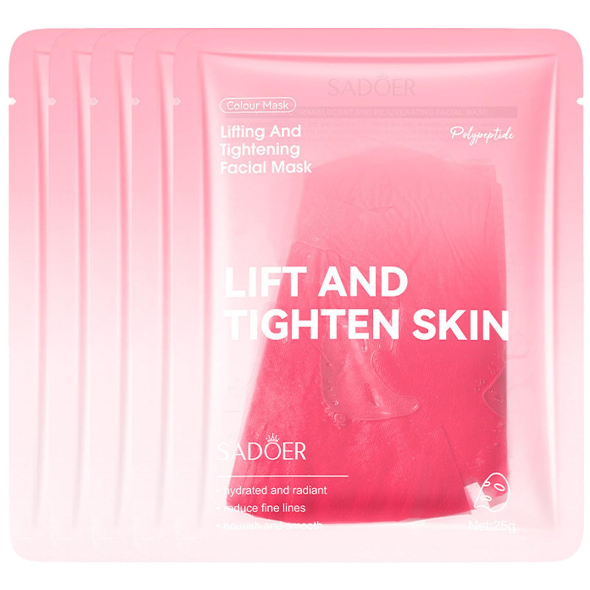 5 Pcs Peptide Face Mask, Anti-Aging, Lift & Tighten Skin with Hyaluronic Acid