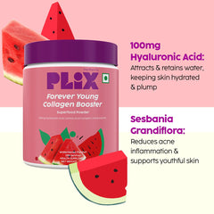 PLIX - THE PLANT FIX Based Collagen Powder with Hyaluronic Acid for Radiant Skin | Collagen Supplements for Women promotes Skin Hydration, Elasticity, and Renewal Watermelon flavor, 200g (25 Servings)