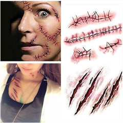 Halloween Zombie Scars Tattoos With Fake Scab Makeup Decoration Terror Wound Blood Injury Sticker (4 pack)