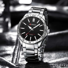 CURREN New Model CURREN Brand Light Up Dial Male Watch Simple 43mm Big Dial Stainless Steel Strap Waterproof 3ATM Men's Clock 8452 - SILVER BLACK